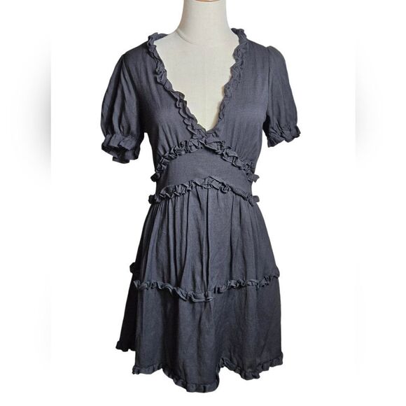 Trixxi Black Ruffled Cottage Whimsigoth Mini Dress - Picture 1 of 7